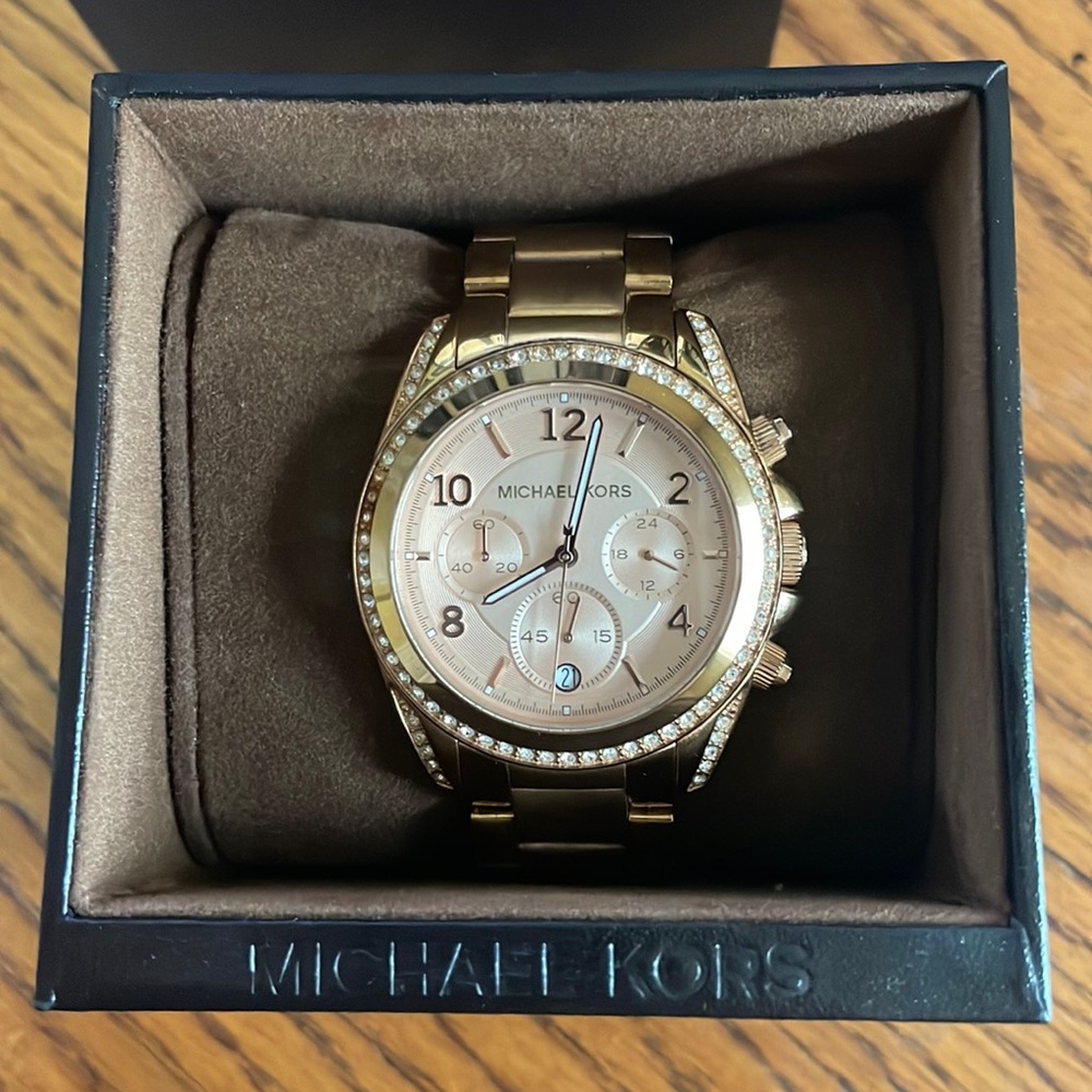 Michael Kors Rose Goldtone watch with clear stones